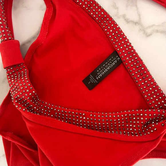 Kardashian Kollection Swimwear size Medium two piece set in red bandeau bikini - Picture 7 of 9